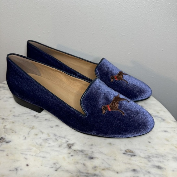 Jack Rogers Sz 10 Blue velvet smoking loafers labrabor retriever dog shoes - Picture 2 of 8